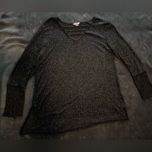 Women’s Long Sleeve Top - Dark Gray Strappy V-Neck, Size Large